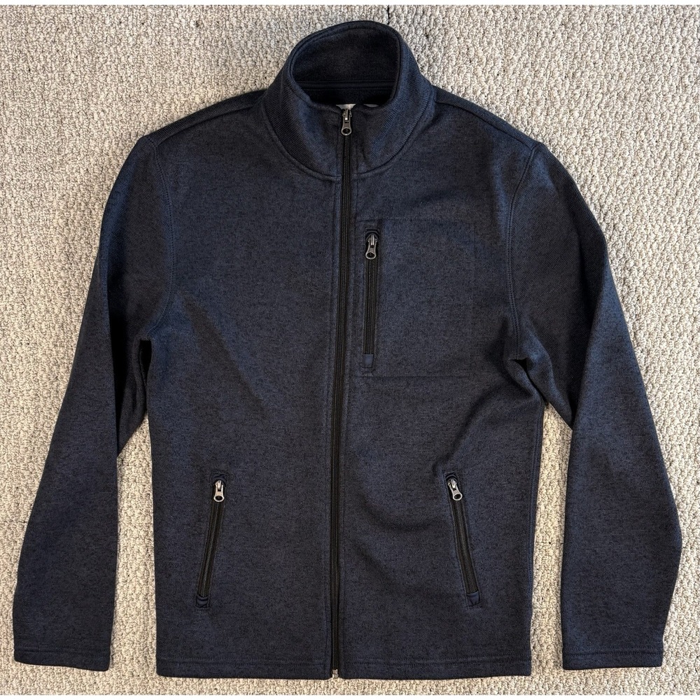 Full Zip Fleece Jacket Mens S Blue Mock Neck Tech Core Casual Layer Sonoma